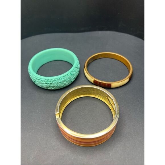 Fashion Bangle Bracelets Floral Wood Metal Mini Lot of 3 - Picture 2 of 7